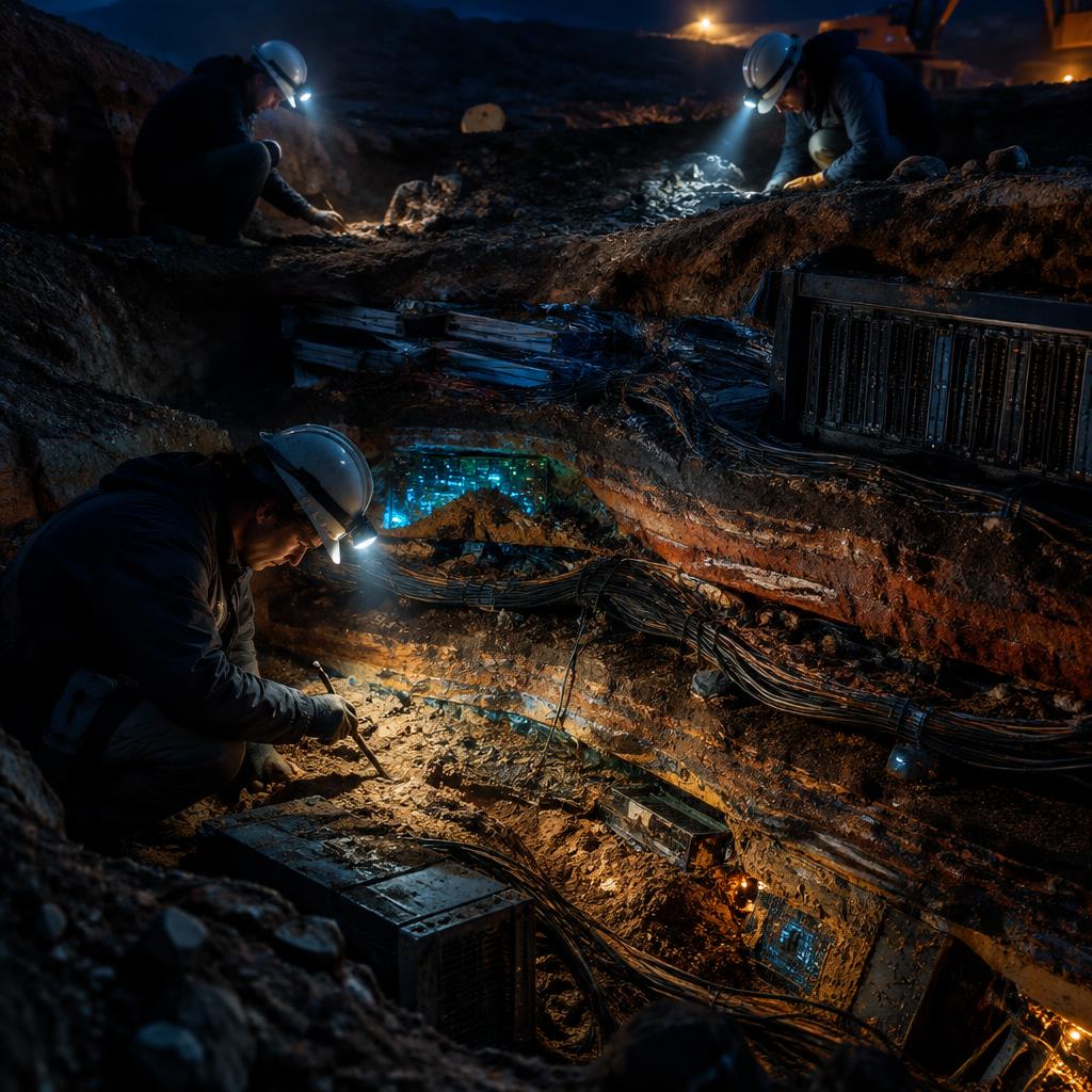Excavation of buried technology layers, like archaeological strata